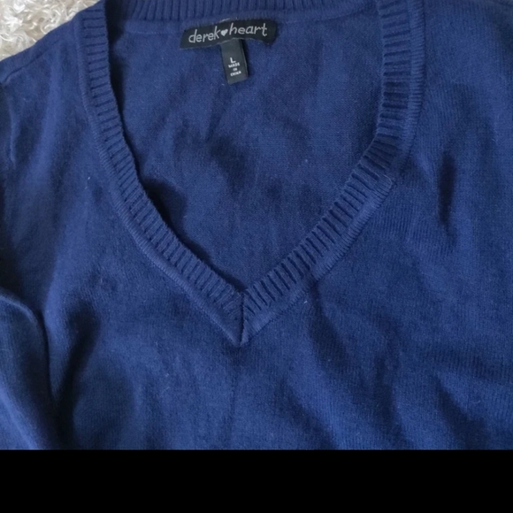 Women's Derek Heart Navy Blue Sweater with Patterned Infinity Scarf And Shirring - Picture 5 of 9